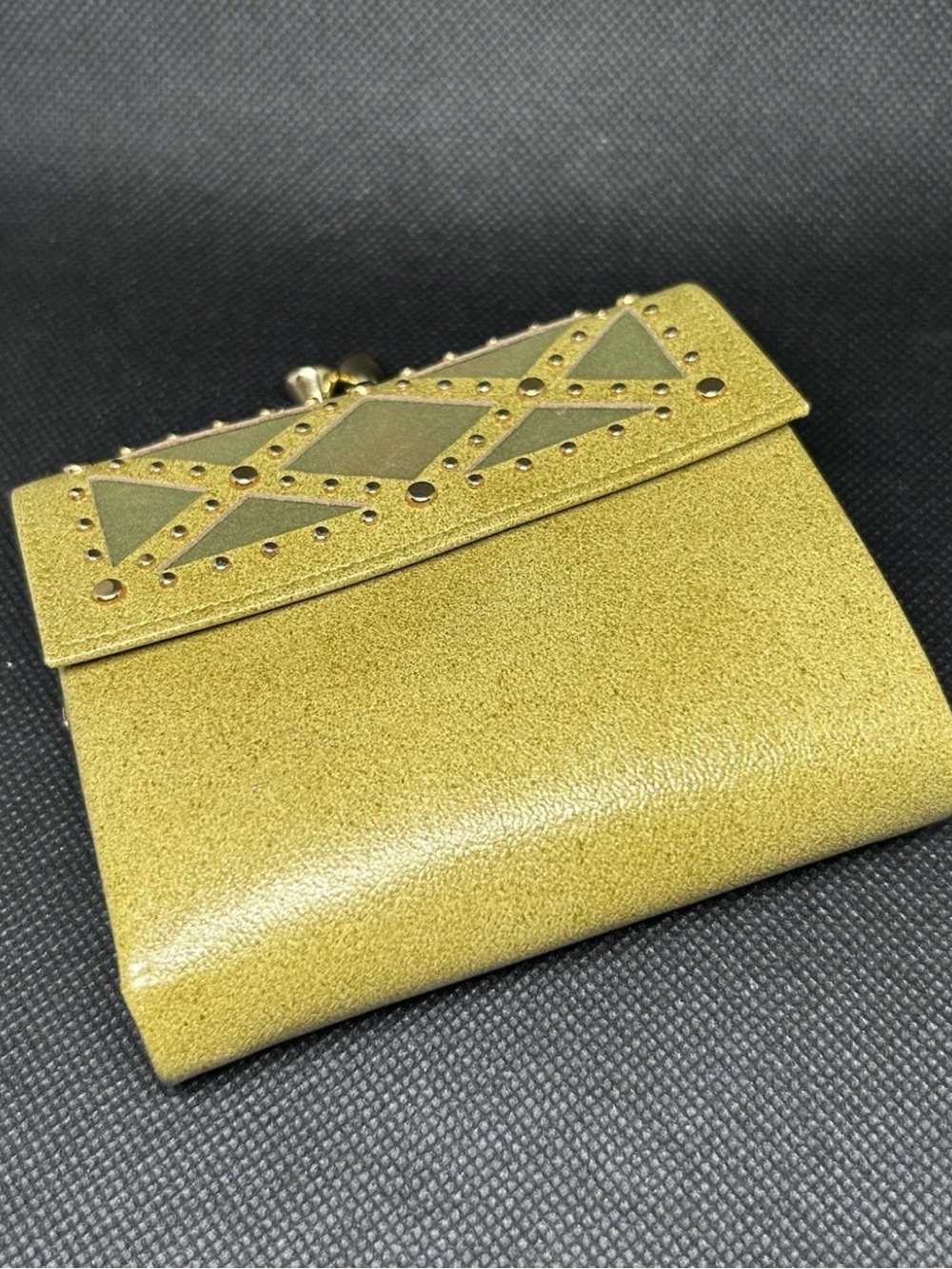 Princess Gardner Tri-Partite French Purse Wallet Studded Cowhide Yellow Mod VTG